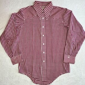 Vintage Mach II by Arrow Mens Medium Burgundy Gingham Western Yoke Shirt 70s
